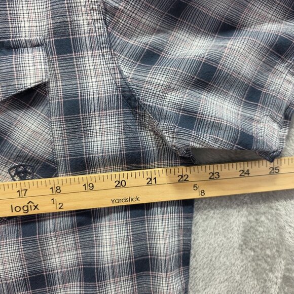 Ariat Shirt Mens Large Blue Gray Plaid Retro Fit Short Sleeve Western Pearl Snap - Picture 8 of 12